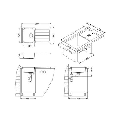 ALVEUS 1065560 - Lava-loiça de cozinha LINE 86x50 cm mate aço/cetim