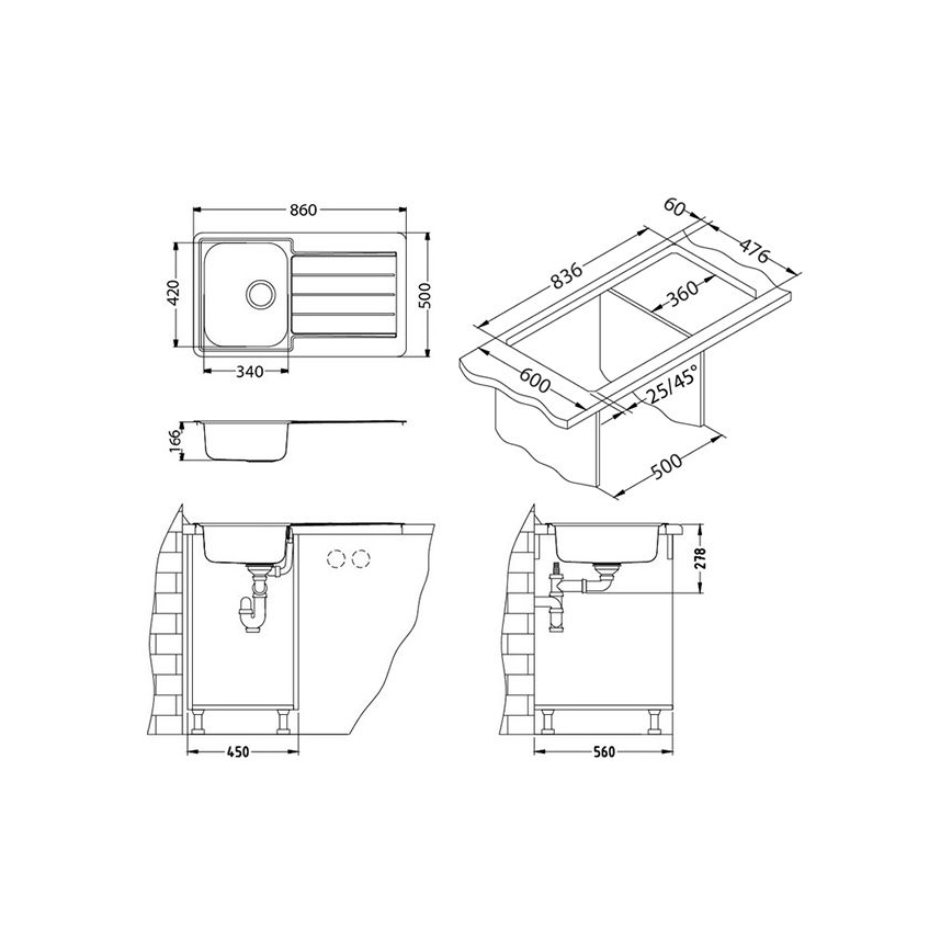 ALVEUS 1065560 - Lava-loiça de cozinha LINE 86x50 cm mate aço/cetim