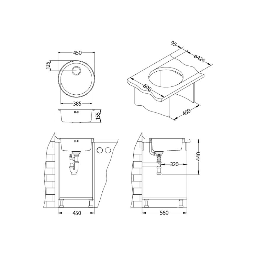 ALVEUS 1084837 - Lava-loiça de cozinha FORM diâmetro 45 cm mate aço/satin, grande outlet