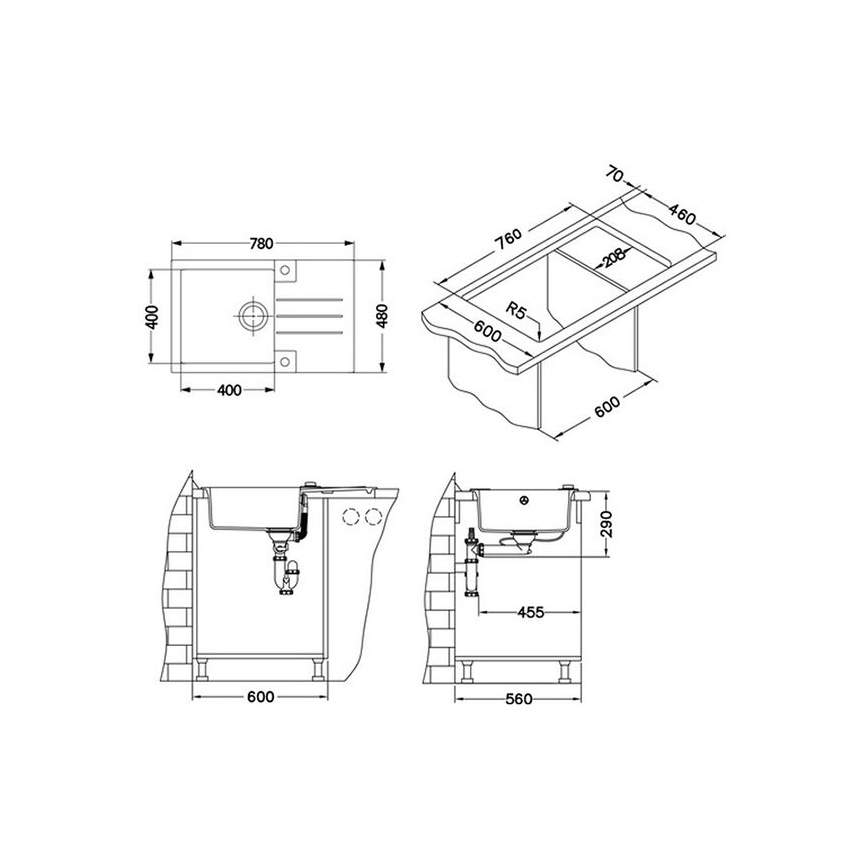 ALVEUS 1090944 - Lava-loiça de cozinha ROCK 78x48 cm granito/branco