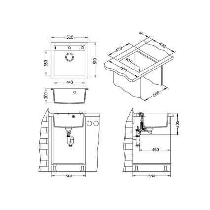 ALVEUS 1107889 - Lava-loiça de cozinha FORMIC 52x51 cm granito/bege