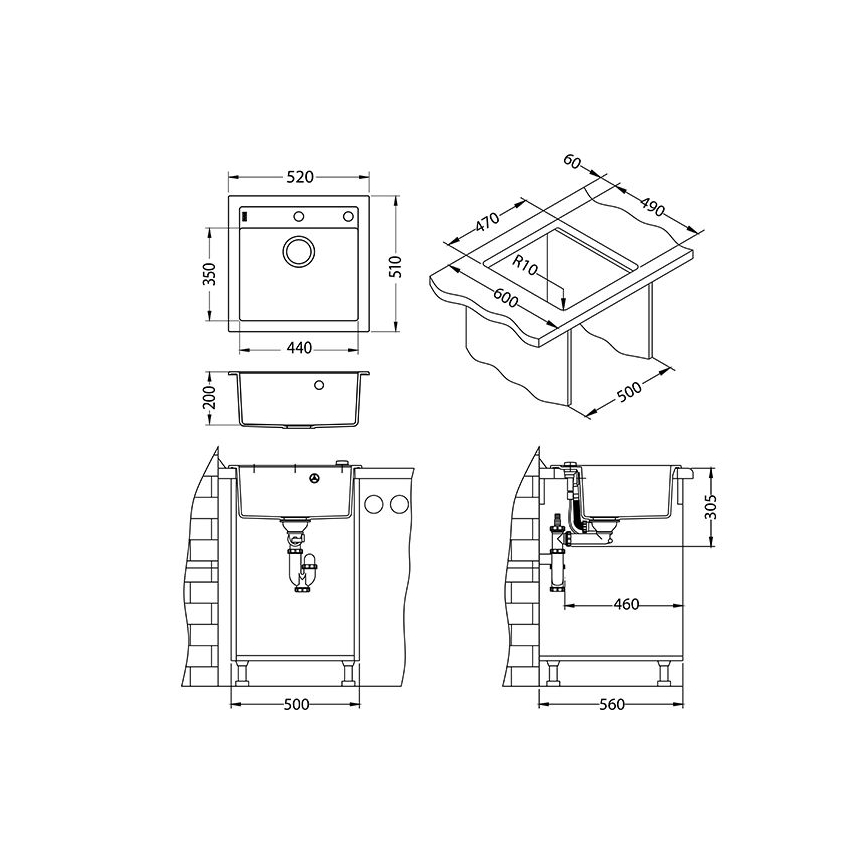 ALVEUS 1107889 - Lava-loiça de cozinha FORMIC 52x51 cm granito/bege