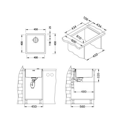 ALVEUS 1122689 - Lava-loiça de cozinha QUADRIX 45x45 cm monarch cobre