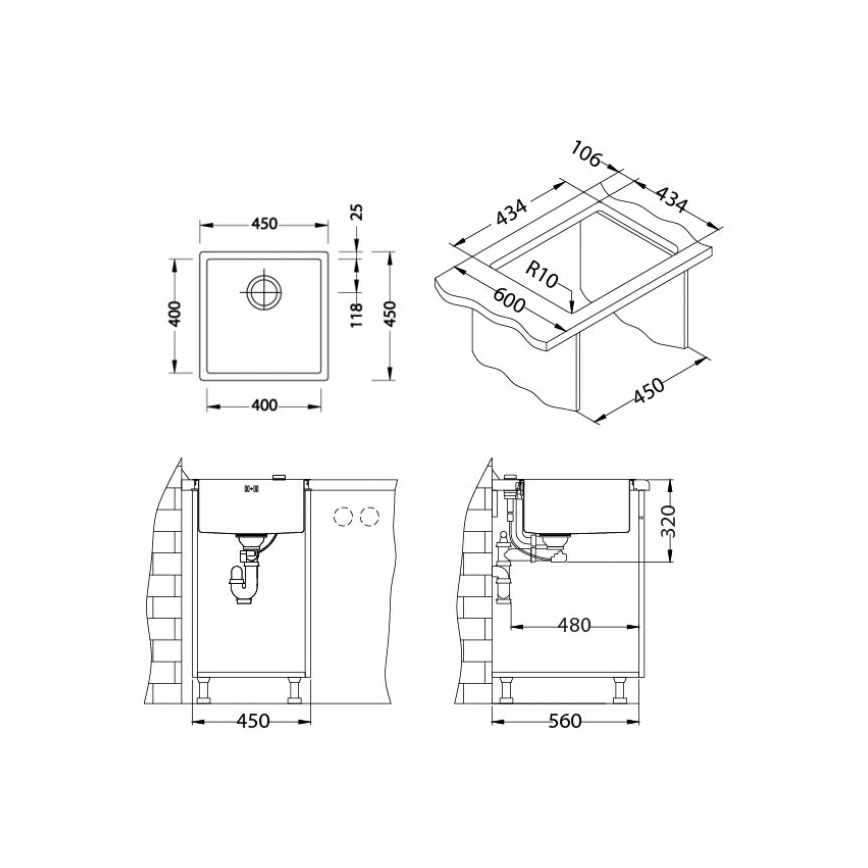 ALVEUS 1122689 - Lava-loiça de cozinha QUADRIX 45x45 cm monarch cobre