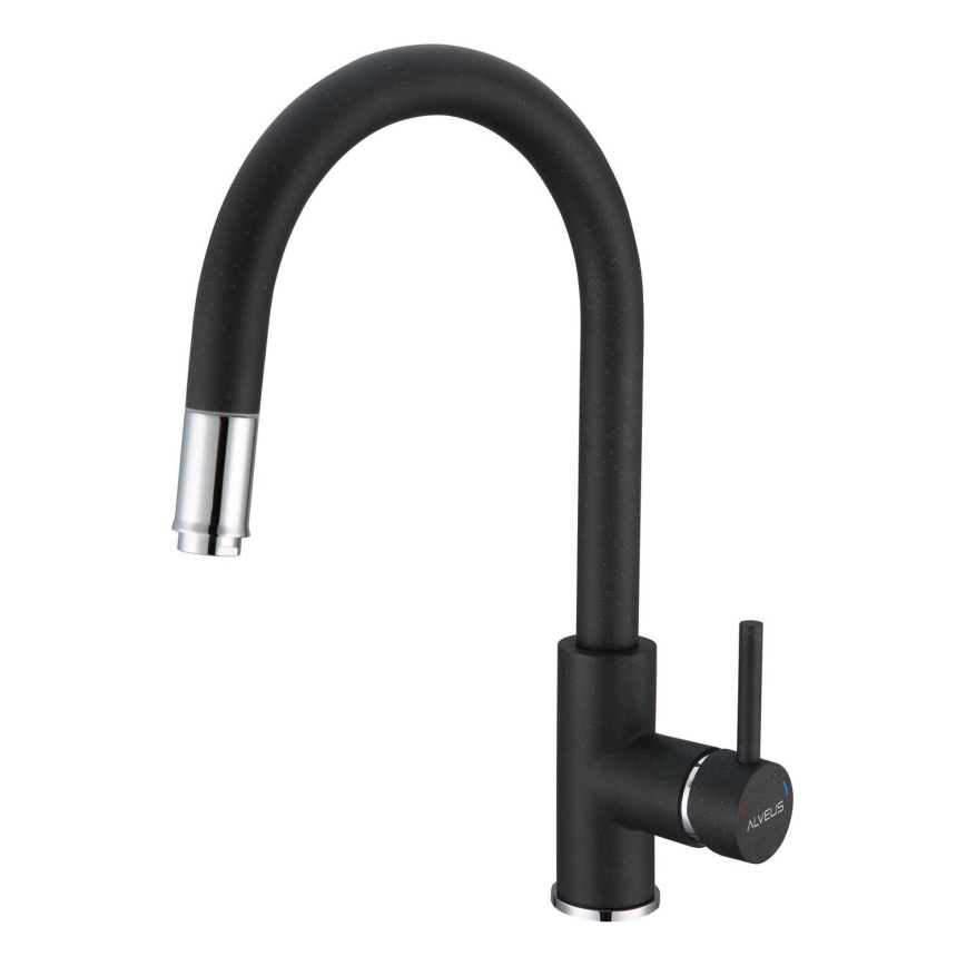 ALVEUS 1129022 - Torneira de lavatório com pulverizador extensível DELOS 38 cm granito/preto