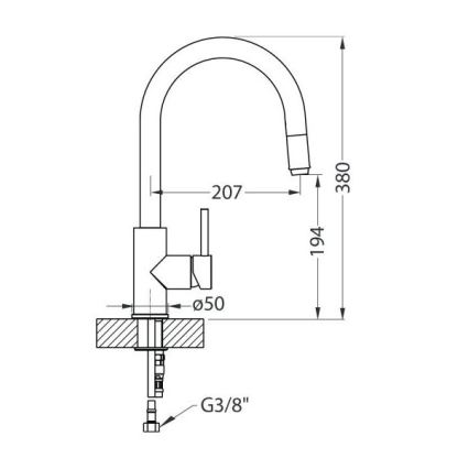 ALVEUS 1129022 - Torneira de lavatório com pulverizador extensível DELOS 38 cm granito/preto