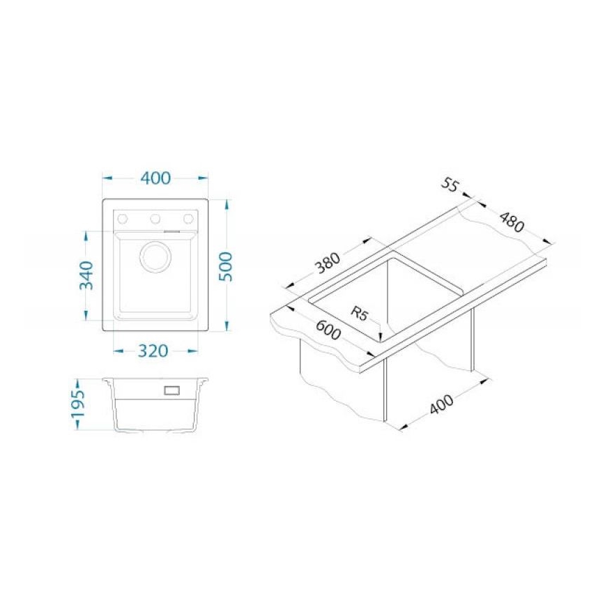 ALVEUS 1139079 - Lava-loiça de cozinha ATROX 50x40 cm granito/branco