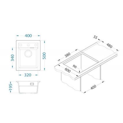 ALVEUS 1139771 - Lava-loiça de cozinha ATROX 50x40 cm granito/preto