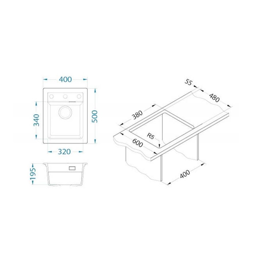 ALVEUS 1139771 - Lava-loiça de cozinha ATROX 50x40 cm granito/preto