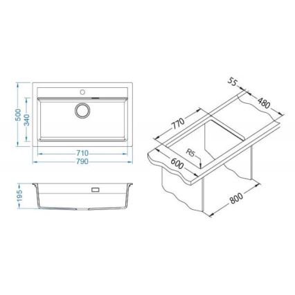 ALVEUS 1140443 - Lava-loiça de cozinha ATROX 79x50 cm granito/branco