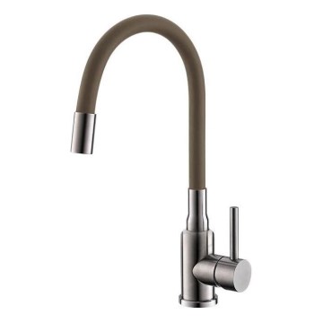 ALVEUS 1144428 - Torneira para lava-loiça com braço flexível MINTAS 34 cm latão/cromado brilhante/bege
