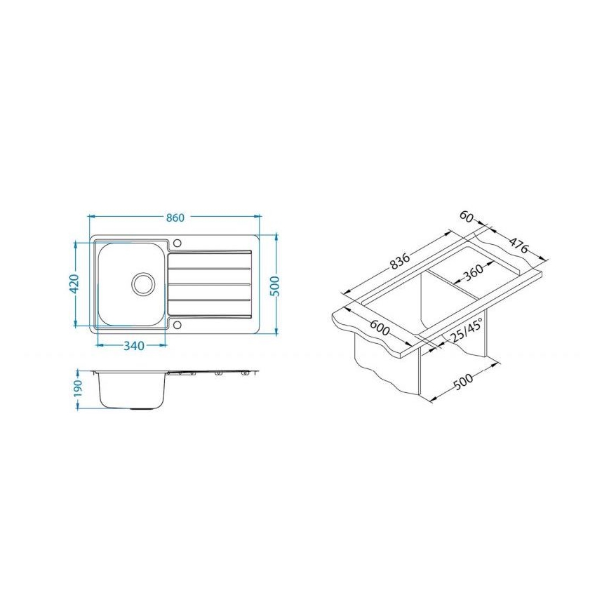 ALVEUS 1144640 - Lava-loiça de cozinha LINE 86x50 cm mate aço/satin, sem excêntrico