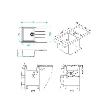 ALVEUS 1148159 - Lava-loiça de cozinha CADIT 79x50 cm granito/preto