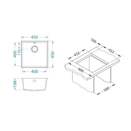 ALVEUS 1150044 - Lava-loiça de cozinha OMNI 45x45 cm granito/branco