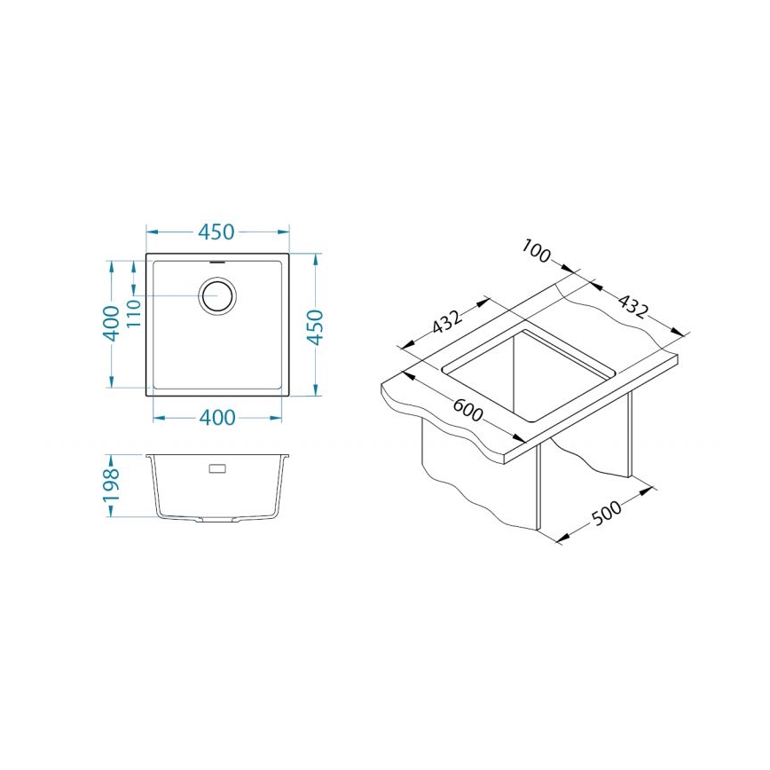 ALVEUS 1150044 - Lava-loiça de cozinha OMNI 45x45 cm granito/branco