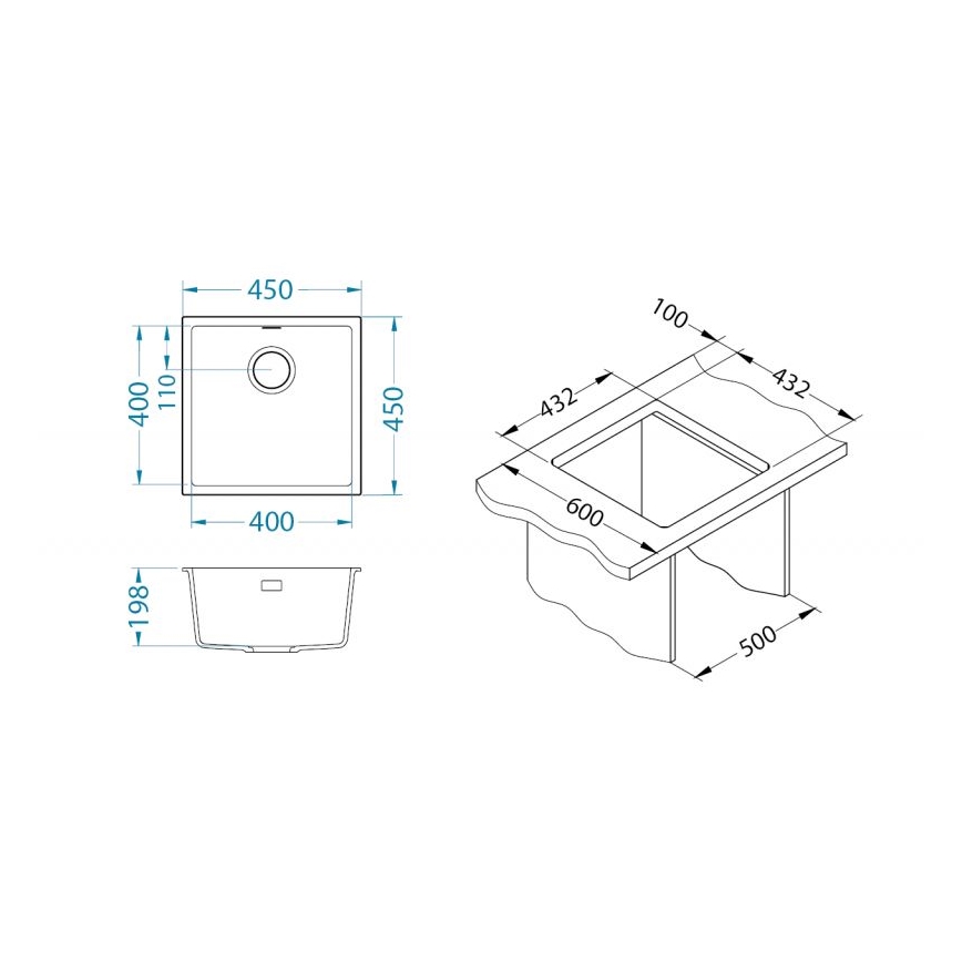 ALVEUS 1150047 - Lava-loiça de cozinha OMNI 45x45 cm granito/bege
