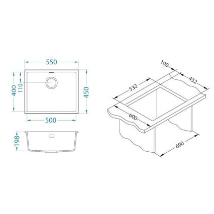 ALVEUS 1150051 - Lava-loiça de cozinha OMNI 55x45 cm granito/branco