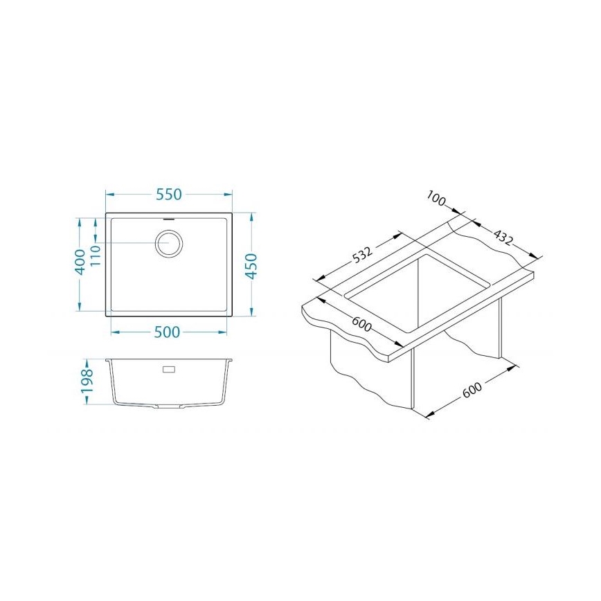 ALVEUS 1150051 - Lava-loiça de cozinha OMNI 55x45 cm granito/branco