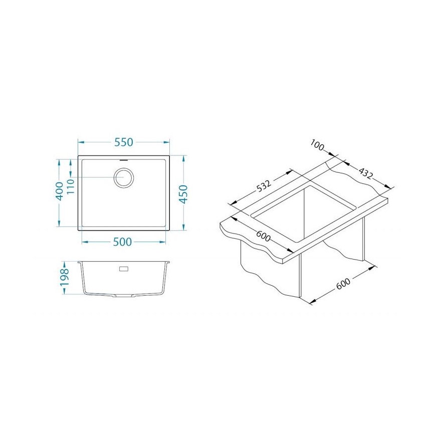 ALVEUS 1150057 - Lava-loiça de cozinha OMNI 55x45 cm granito/preto
