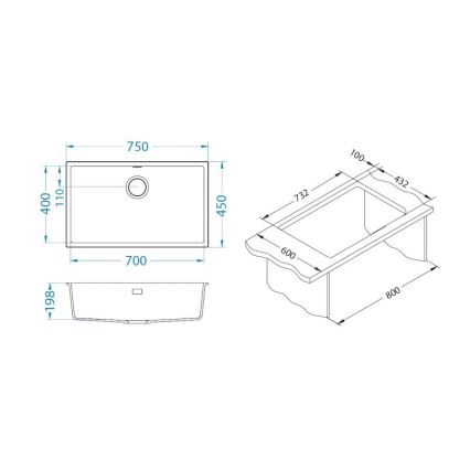 ALVEUS 1150064 - Lava-loiça de cozinha OMNI 75x45 cm granito/preto