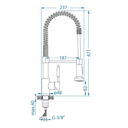 ALVEUS 1150887 - Torneira para lava-loiça com braço flexível com pulverizador URBAN 47,1 cm aço inoxidável/preto