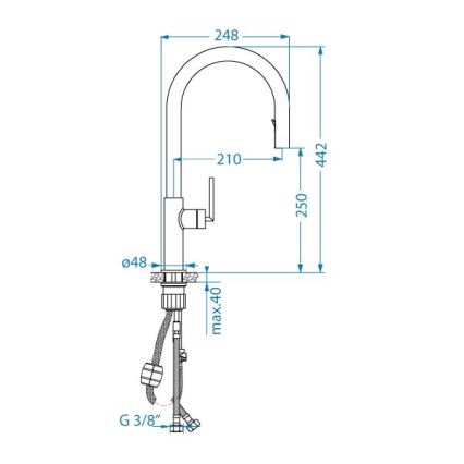 ALVEUS 1150895 - Torneira de lavatório com pulverizador extensível ORION 44,2 cm preto