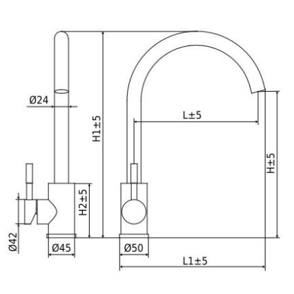 ALVEUS ES3508A - Torneira para lava-loiça VIOLA 36,7 cm aço inoxidável