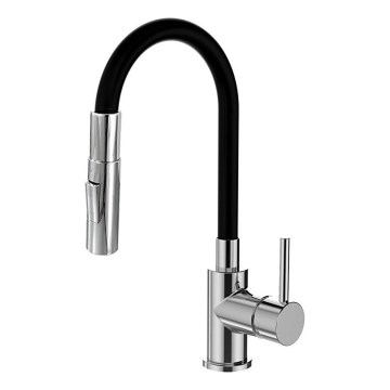 ALVEUS KI112111 - Torneira de lava-loiça com braço flexível e pulverizador BEA 47 cm latão/cromado brilhante/preto