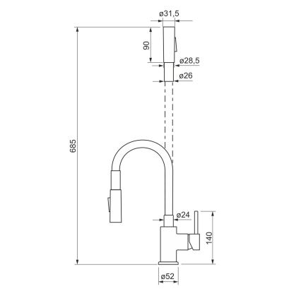 ALVEUS KI112111 - Torneira de lava-loiça com braço flexível e pulverizador BEA 47 cm latão/cromado brilhante/preto