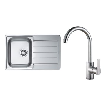ALVEUS SET0026 - Lava-vasos de cozinha LINE 79x50 cm + torneira TONIA 29,5 cm satin/brilhante cromado