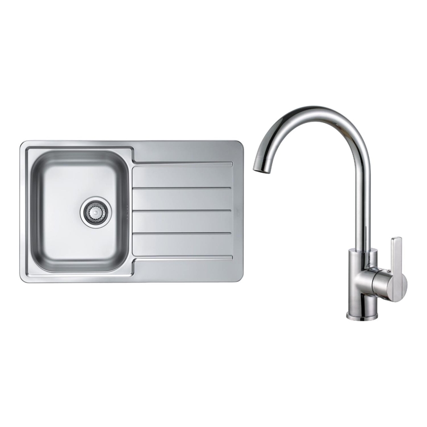 ALVEUS SET0026 - Lava-vasos de cozinha LINE 79x50 cm + torneira TONIA 29,5 cm satin/brilhante cromado