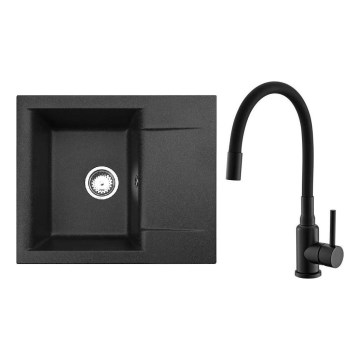 ALVEUS SETA23197 - Lava-vasos de cozinha CADIT 59x50 cm + torneira com bico flexível MINTAS 34 cm granito/preto mate