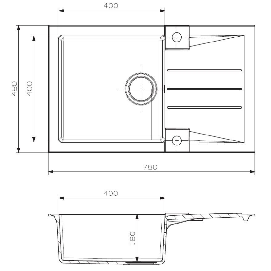 ALVEUS SETA23201 - Cuba de cozinha ROCK 78x48 cm + misturadora de cozinha com braço flexível MINTAS 34 cm granito/preto mate