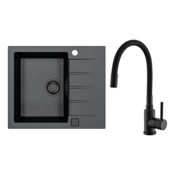 ALVEUS SETA23230 - Piața de bucătărie CADIT 59x50 cm + baterie de chiuvetă cu braț flexibil MINTAS 34 cm granit/mate preta