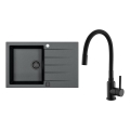 ALVEUS SETA23231 - Cuba de cozinha CADIT 79x50 cm + misturador para cuba MINTAS 34 cm com bica flexível, granito/preto mate