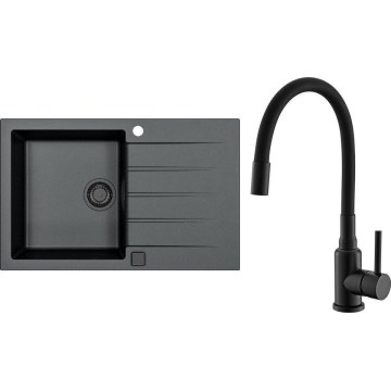 ALVEUS SETA23231 - Lava-louças CADIT 79x50 cm + torneira MINTAS com bico flexível 34 cm granito/mate preto