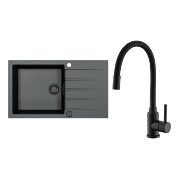 ALVEUS SETA23232 - Cuba de bucătărie CADIT 86x50 cm + robinet cu braț flexibil MINTAS 34 cm granit/preto mate
