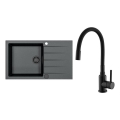 ALVEUS SETA23232 - Cuba de cozinha CADIT 86x50 cm + torneira de cozinha com bico flexível MINTAS 34 cm granito/preto mate