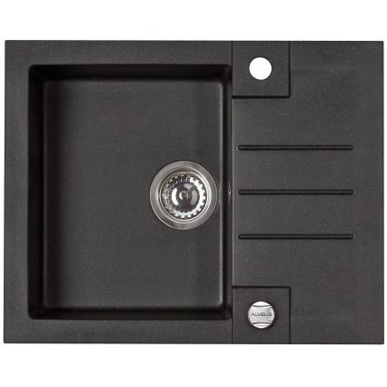 ALVEUS SETA23236 - Pia de cozinha ROCK 59,5x47,5 cm + torneira com bico flexível MINTAS 34 cm em granito/preto mate