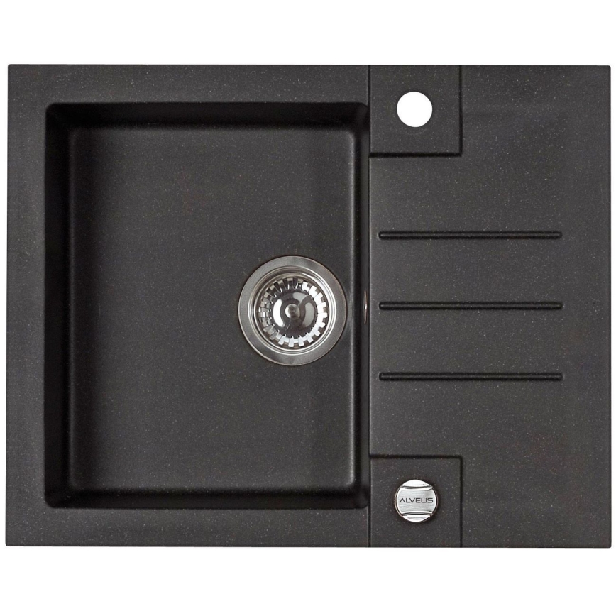 ALVEUS SETA23236 - Pia de cozinha ROCK 59,5x47,5 cm + torneira com bico flexível MINTAS 34 cm em granito/preto mate