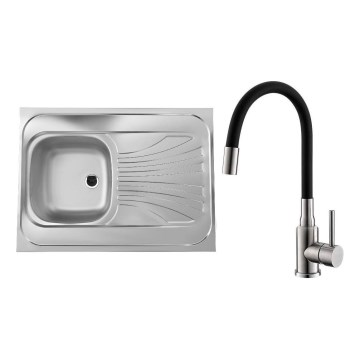 ALVEUS SETA24019 - Piață de cozinha CLASSIC 80x60 cm + bateria com braço flexível MINTAS 34 cm aço/preto