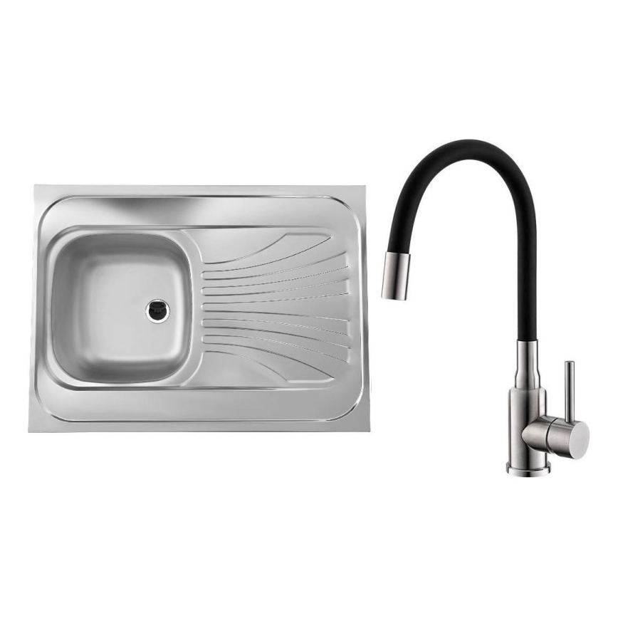 ALVEUS SETA24019 - Piață de cozinha CLASSIC 80x60 cm + bateria com braço flexível MINTAS 34 cm aço/preto