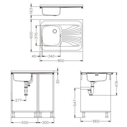ALVEUS SETA24019 - Piață de cozinha CLASSIC 80x60 cm + bateria com braço flexível MINTAS 34 cm aço/preto