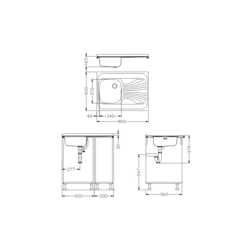 ALVEUS SETA24019 - Piață de cozinha CLASSIC 80x60 cm + bateria com braço flexível MINTAS 34 cm aço/preto