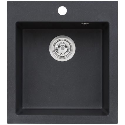 ALVEUS SETA737 - Cuba de cozinha CORTINA 50x45 cm + torneira de cozinha com bica flexível TONIA 29,5 cm granito/preto mate