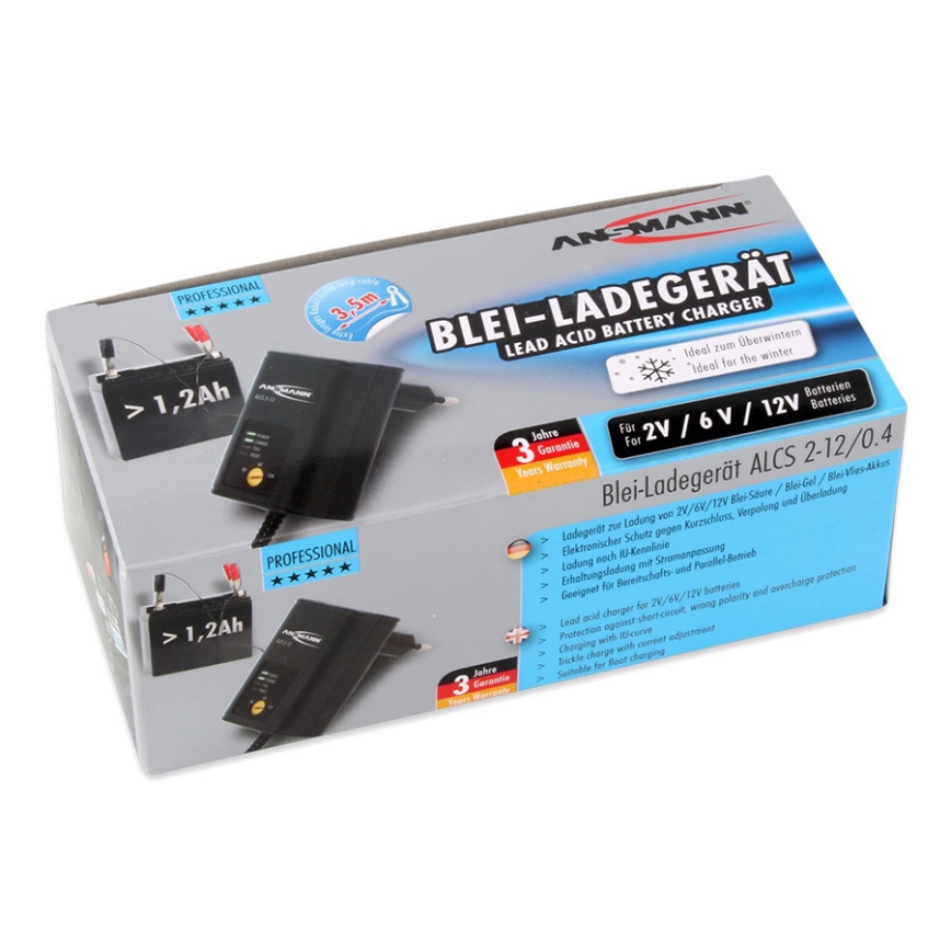 Ansmann 11496 - ALCS 2-12/0,4 - Carregador de pilhas 2-12V/1,2-40Ah