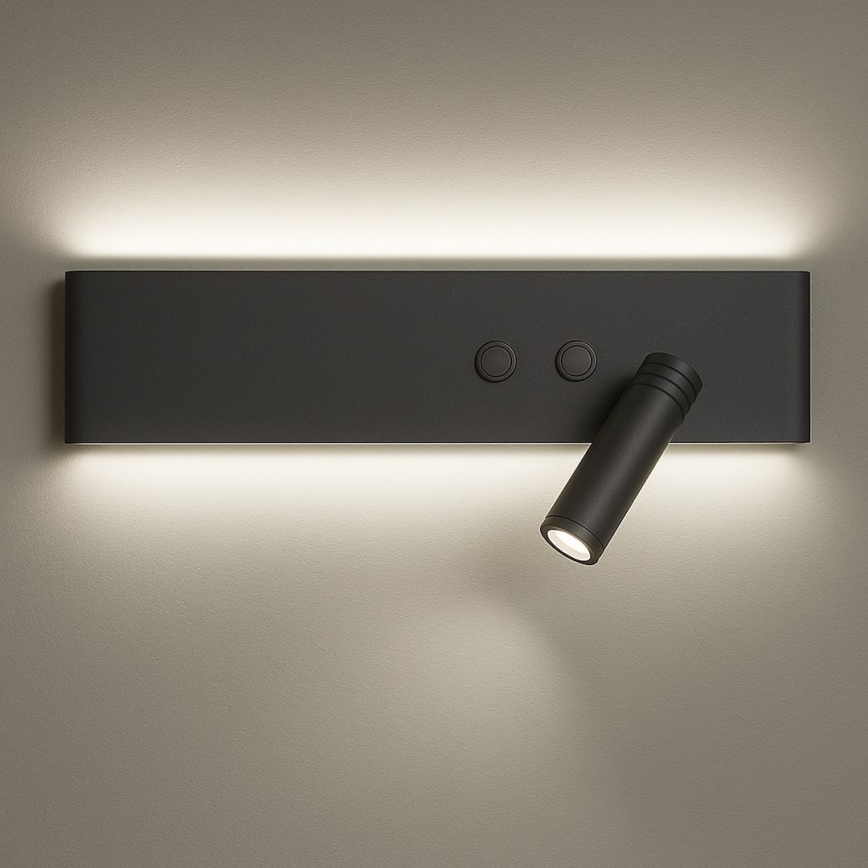 Aplique de parede com spot LED RESORT LED/10W/230V + LED/3W, preto, direito