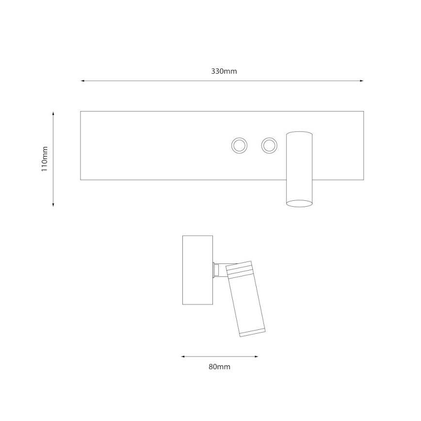 Aplique de parede com spot LED RESORT LED/10W/230V + LED/3W, preto, direito
