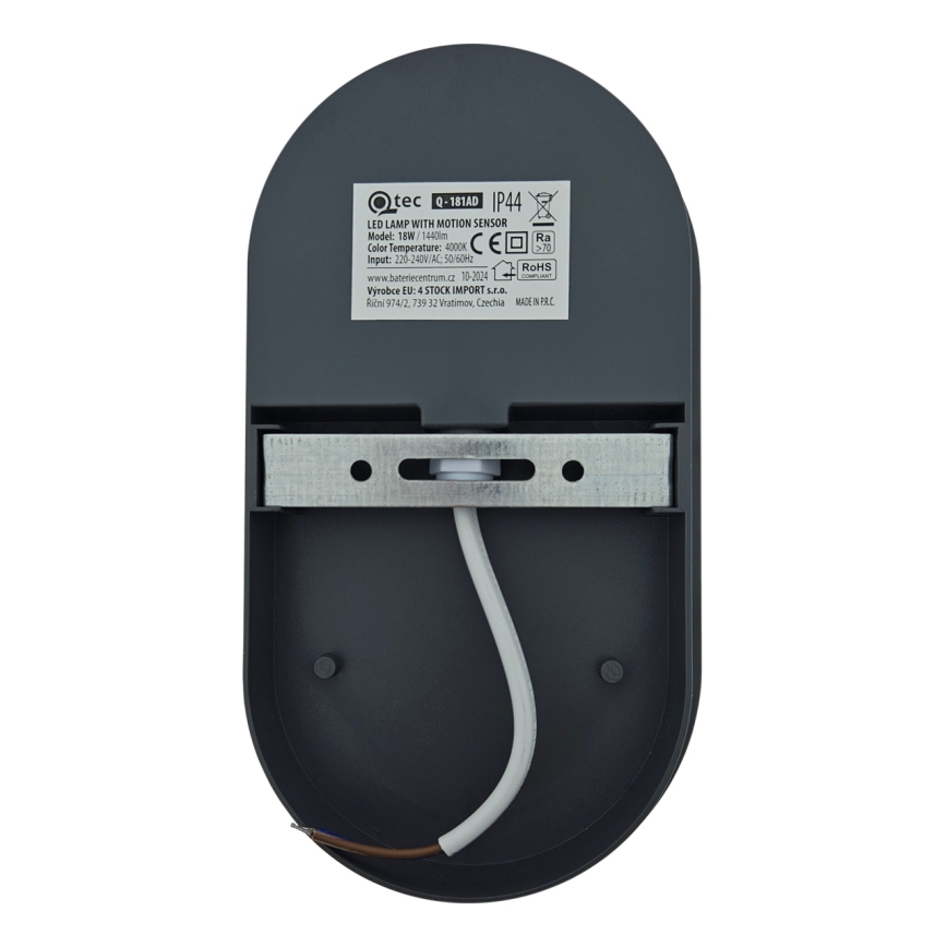 Aplique de parede exterior com sensor de movimento LED/18W/230V IP44 antracite