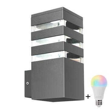 Aplique de parede exterior LED RGBW dimerizável TEKSAS 1xE27/12W/230V 2700-6500K Wi-Fi IP44 antracite